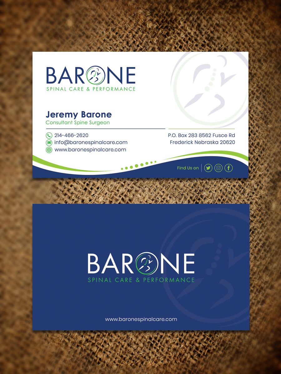 Business Card Design by Sandaruwan for Barone Spinal Care & Performance  | Design #29914008