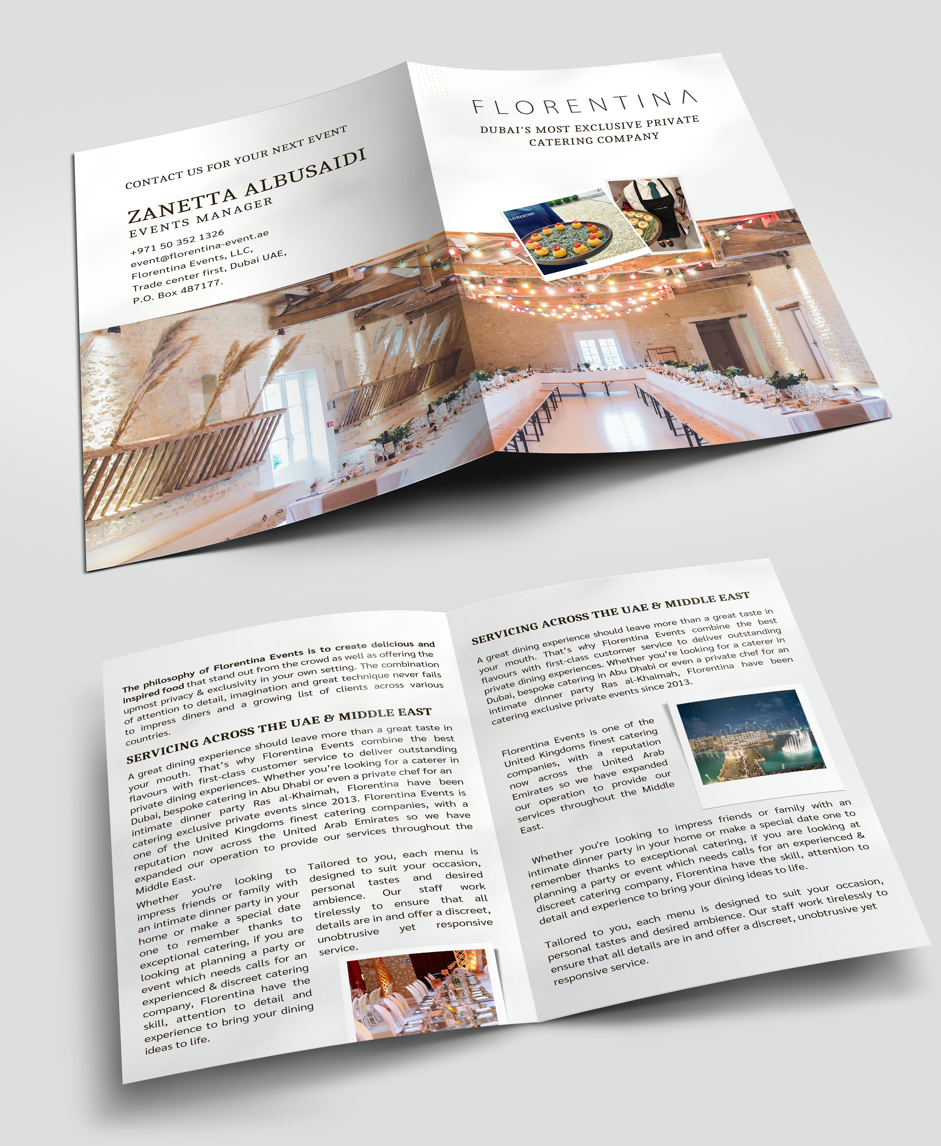 Brochure Design by SAI DESIGNS for Florentina events ltd | Design #29944878