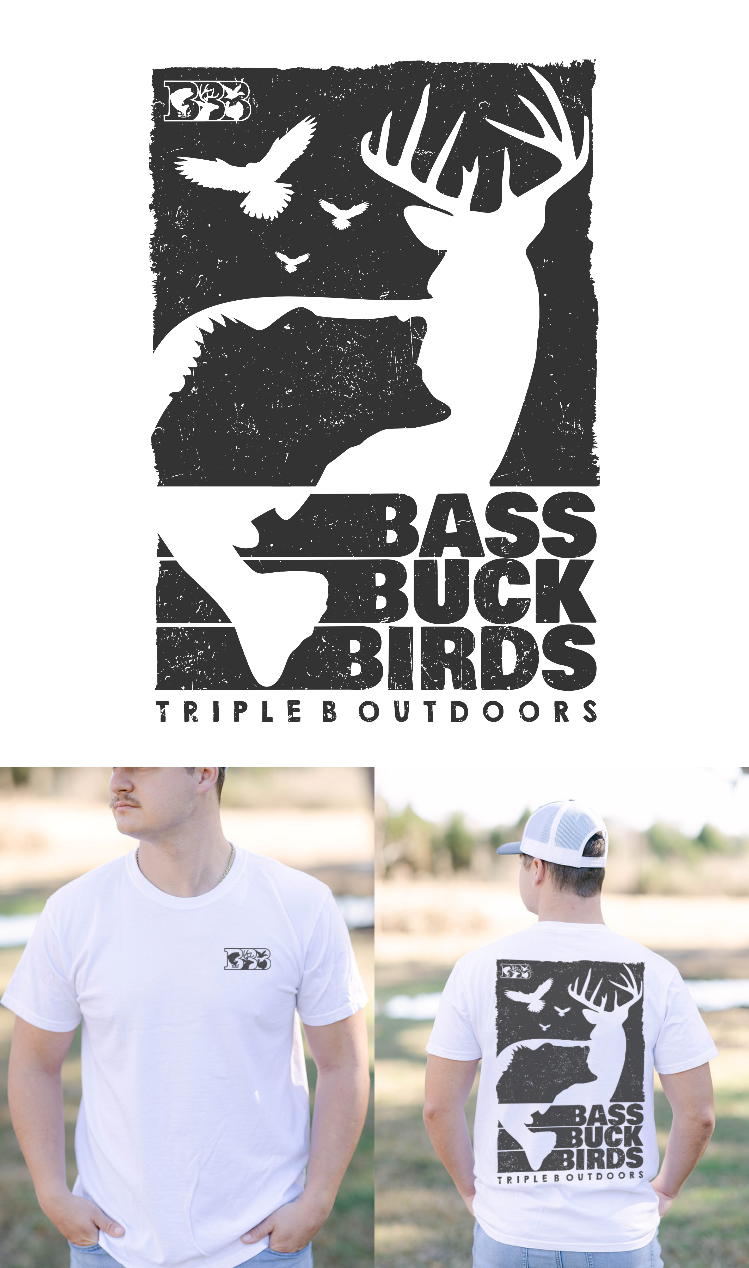T-shirt Design by DoppelGanger Studio for Bass, Bucks, And Birds | Design #29986392