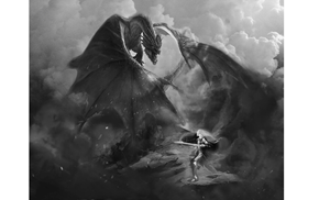 Maiden Warrior Facing Dragon Tattoo Design