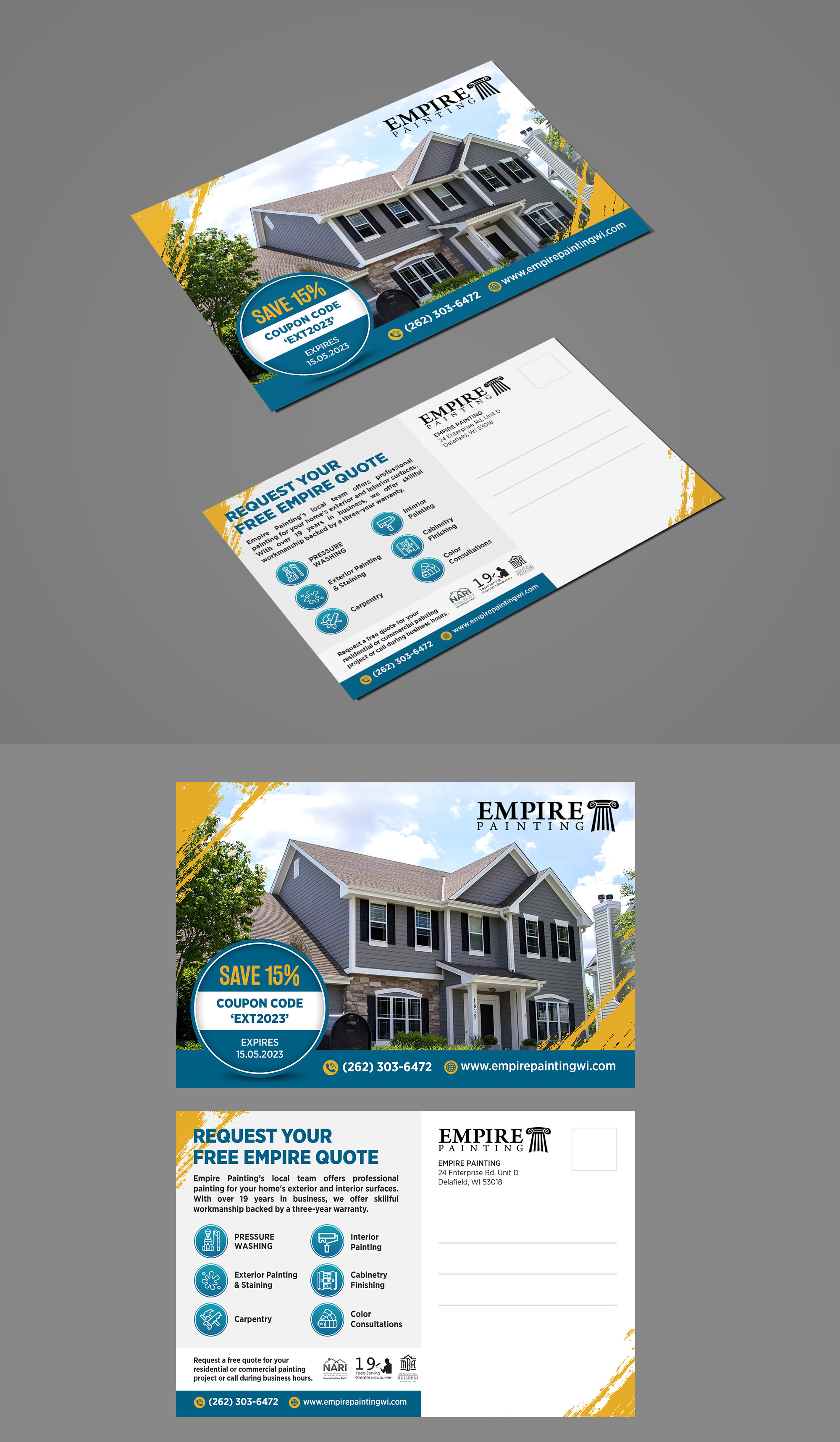 Postcard Design by GraphicsGuru for Empire Painting | Design #30022054