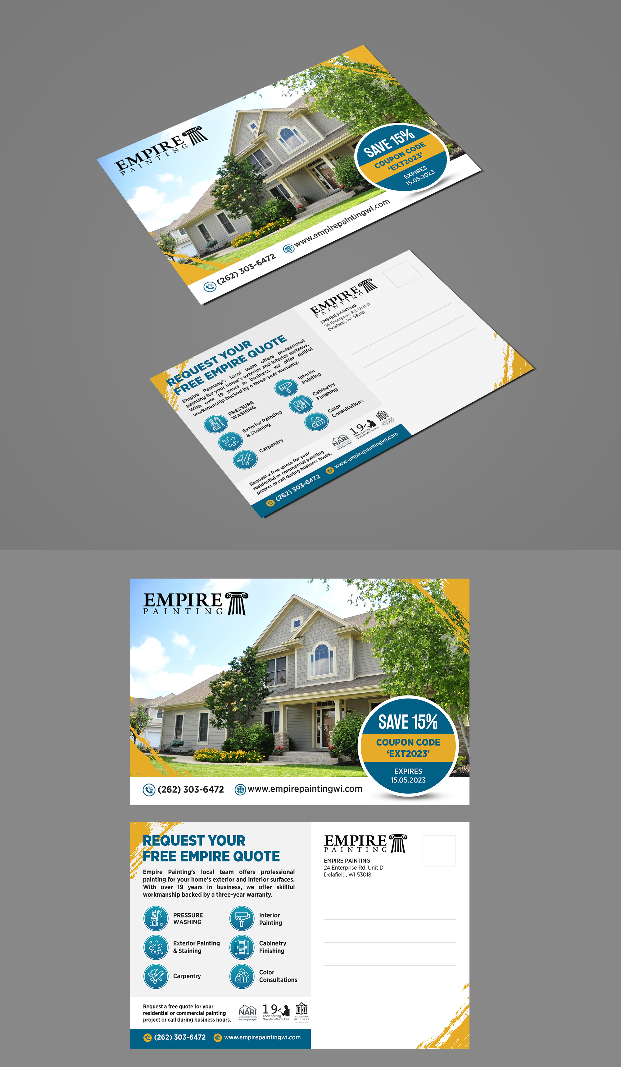 Postcard Design by GraphicsGuru for Empire Painting | Design #30022055