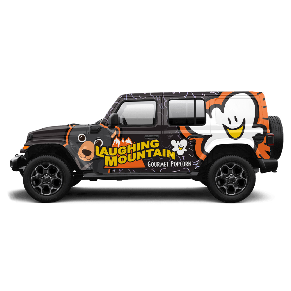 Car Wrap Design by aabirk09 for Laughing Mountain Gourmet Popcorn | Design #30028233