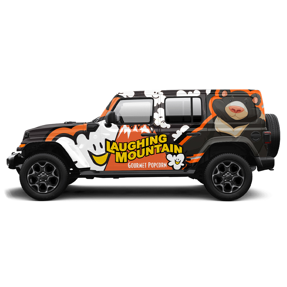 Car Wrap Design by aabirk09 for Laughing Mountain Gourmet Popcorn | Design #30028239