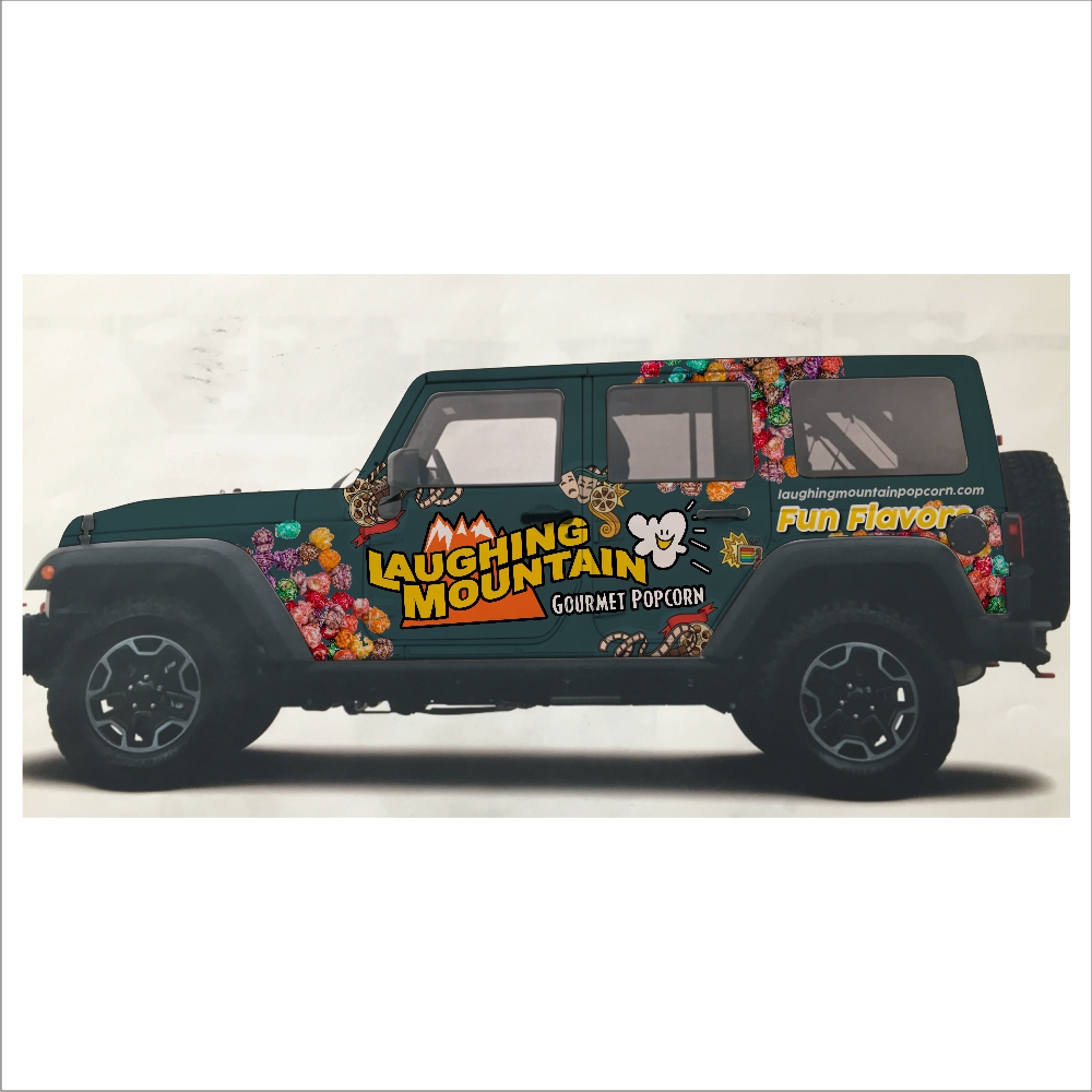 Car Wrap Design by DG+ for Laughing Mountain Gourmet Popcorn | Design #30030605