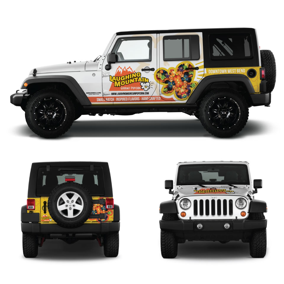 Car Wrap Design by Yoga Tri for Laughing Mountain Gourmet Popcorn | Design #30036193
