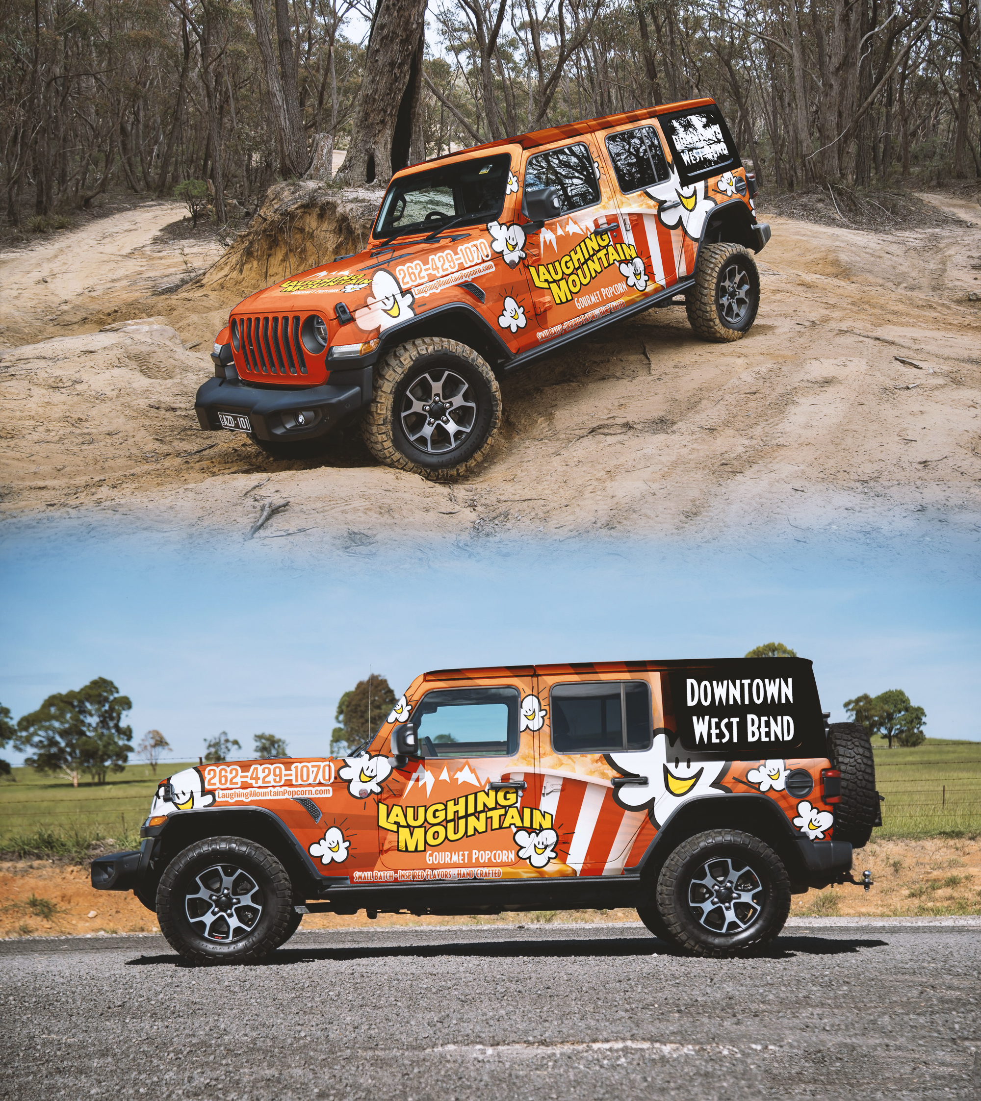 Car Wrap-Design von StarGraphics für Laughing Mountain Gourmet Popcorn | Design #30059492