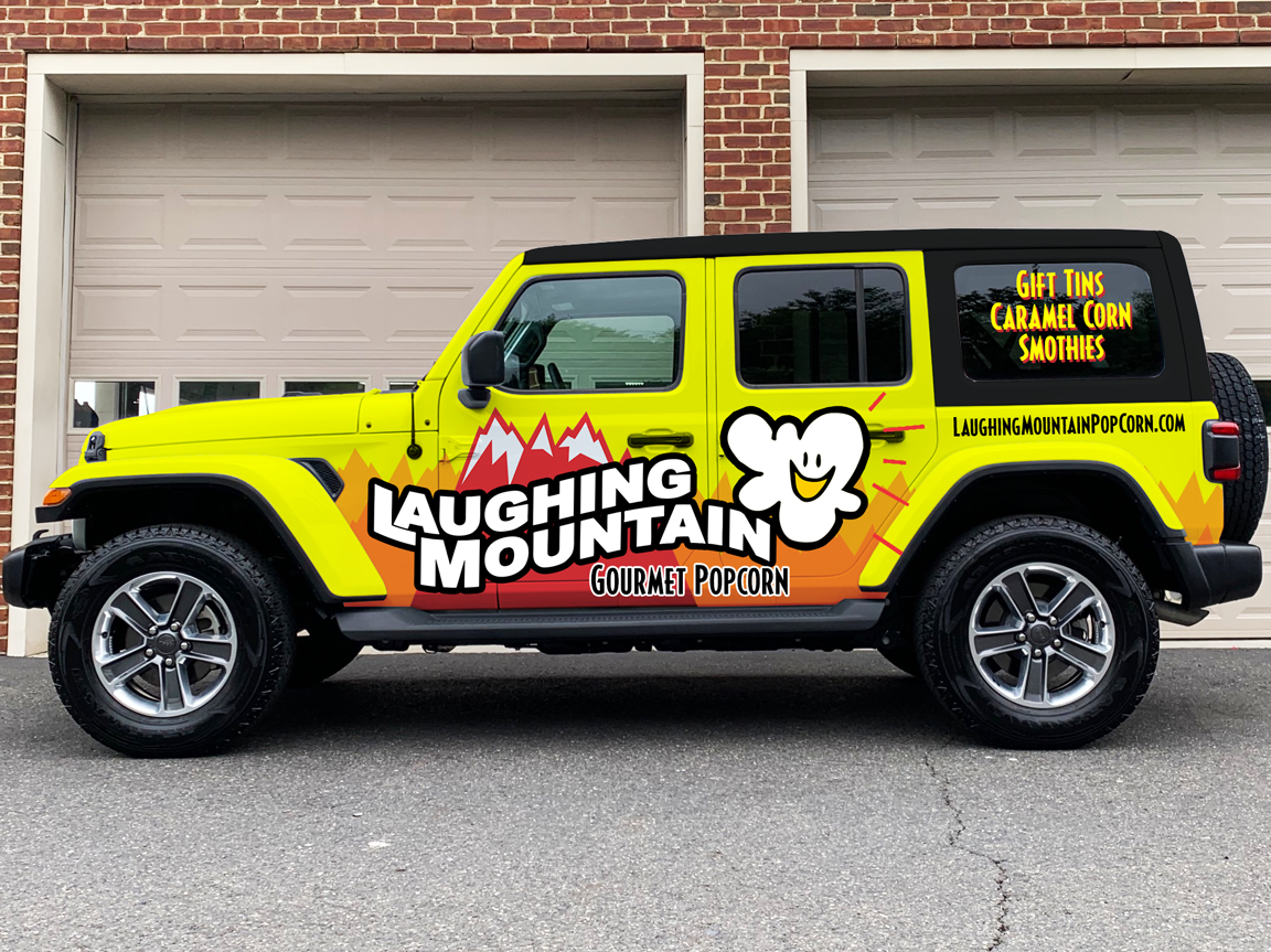 Car Wrap Design by typefdesign for Laughing Mountain Gourmet Popcorn | Design #30037487