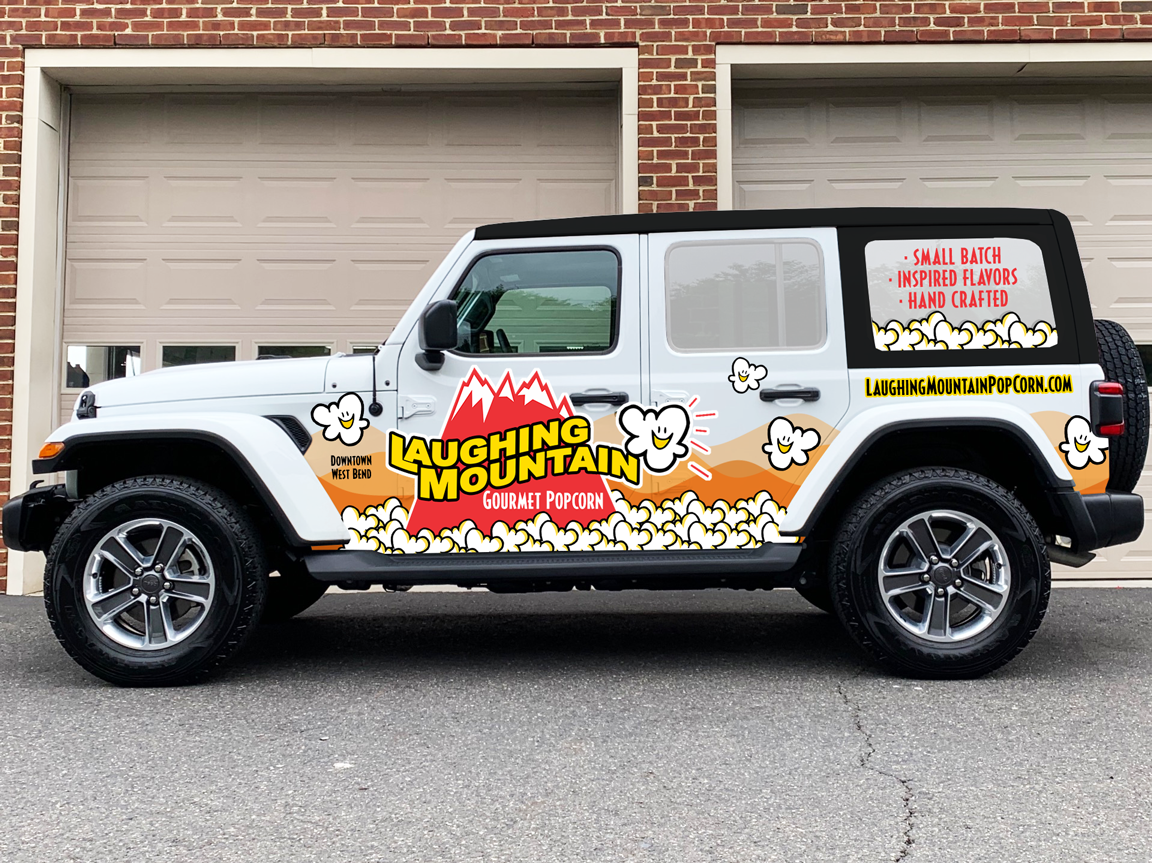 Car Wrap Design by typefdesign for Laughing Mountain Gourmet Popcorn | Design #30056251