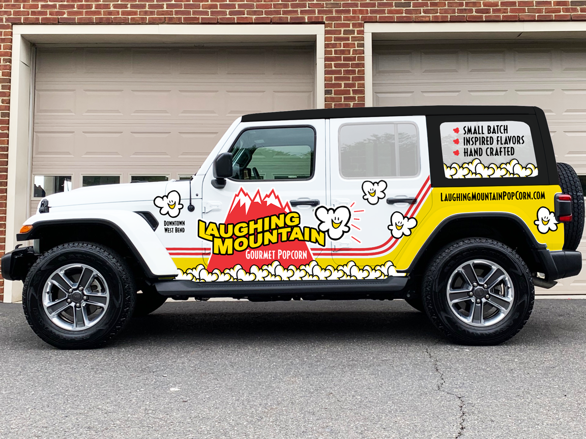 Diseño de Rotulación de Vehículo por typefdesign para Laughing Mountain Gourmet Popcorn | Diseño #30064046