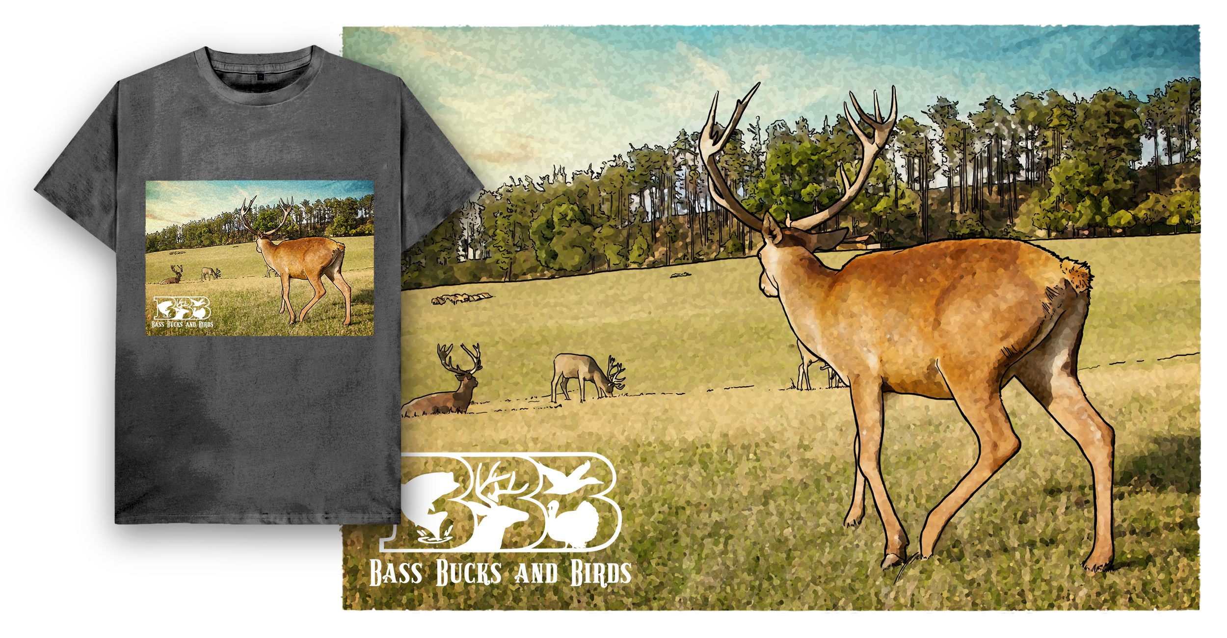 T-shirt Design by Tsvetan Alexandrov for Bass, Bucks, And Birds | Design #30156598