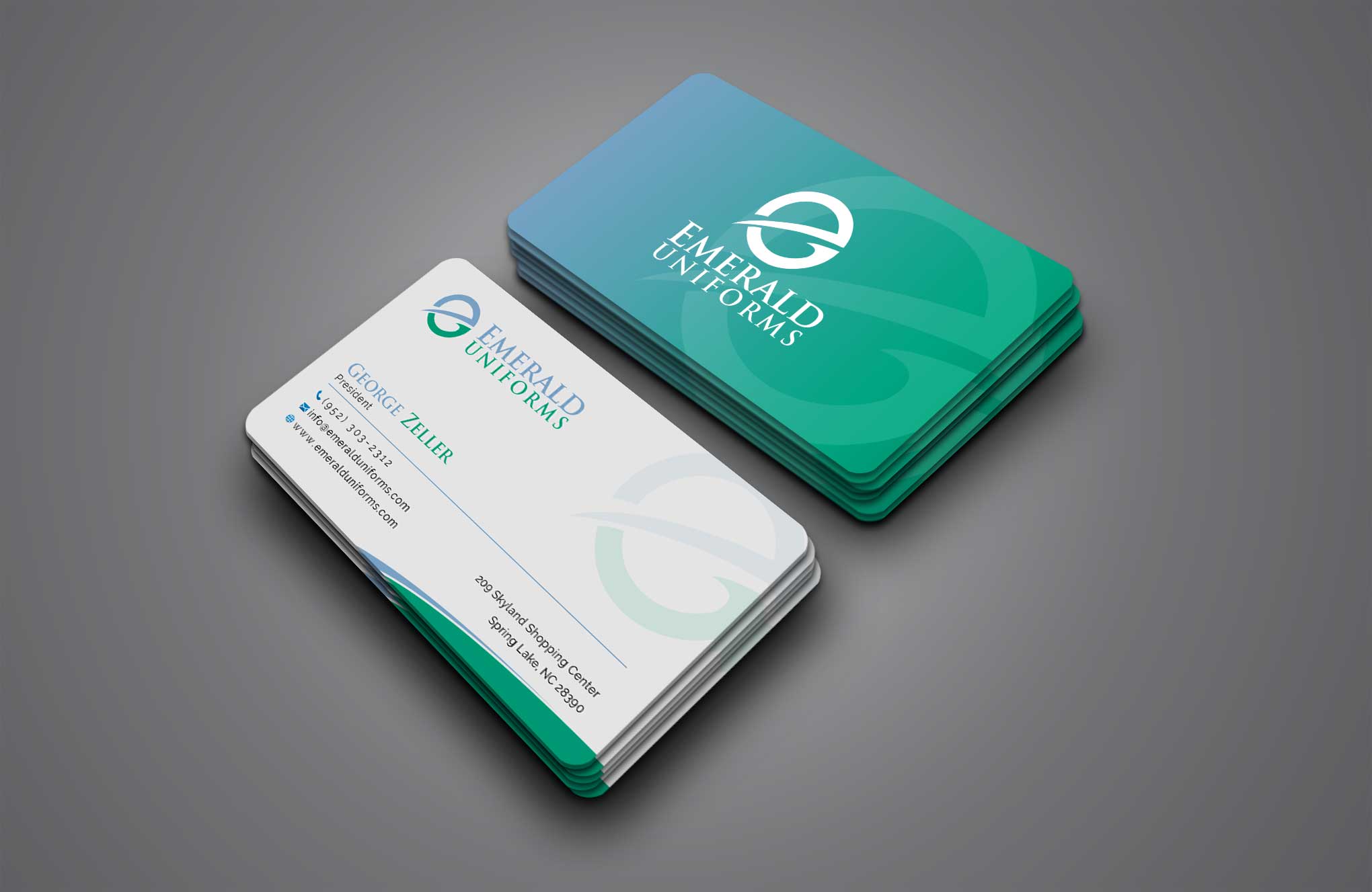 Business Card Design by Creative Moon Design for Emerald uniforms | Design #30144177