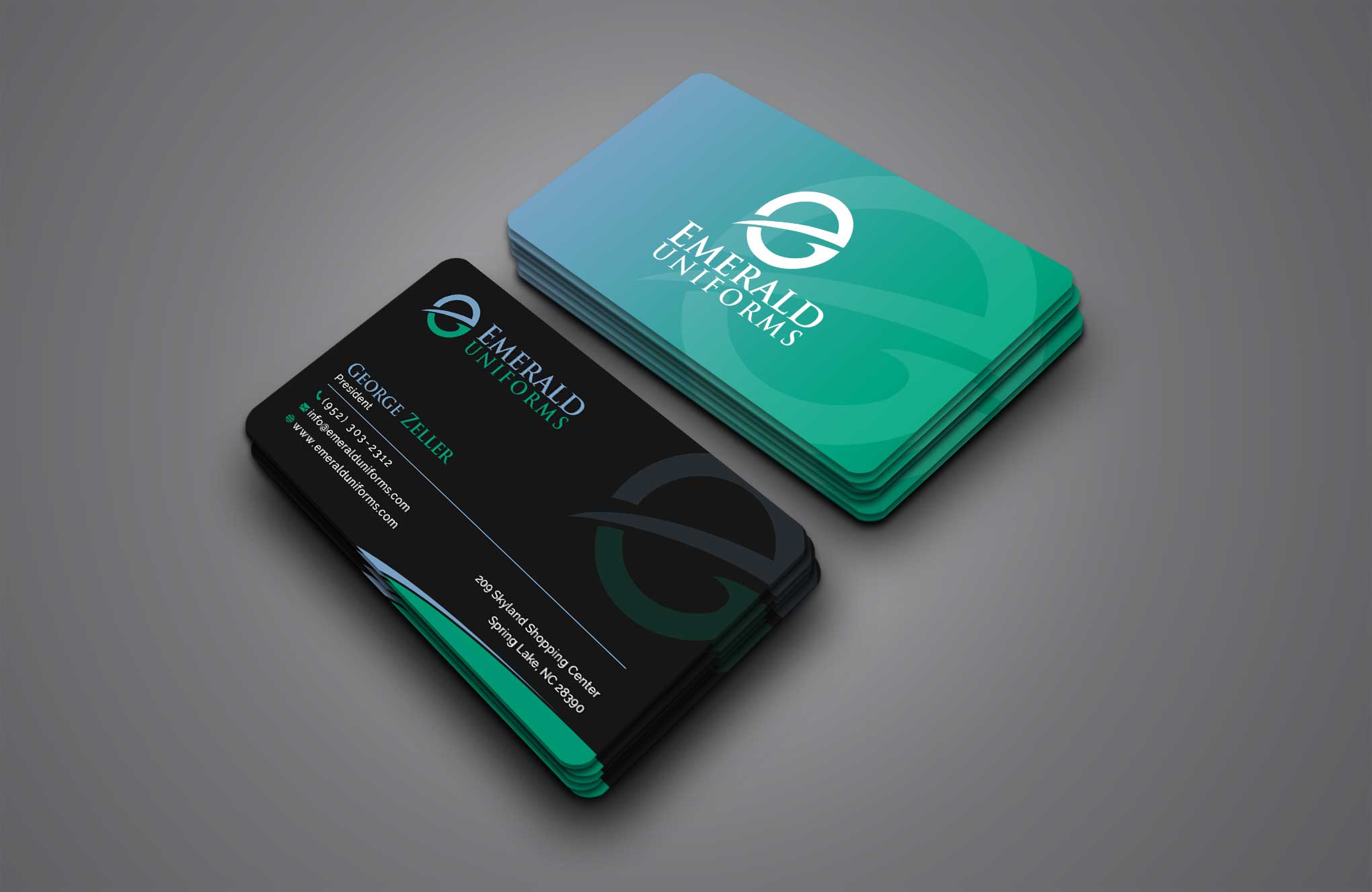 Business Card Design by Creative Moon Design for Emerald uniforms | Design #30178116