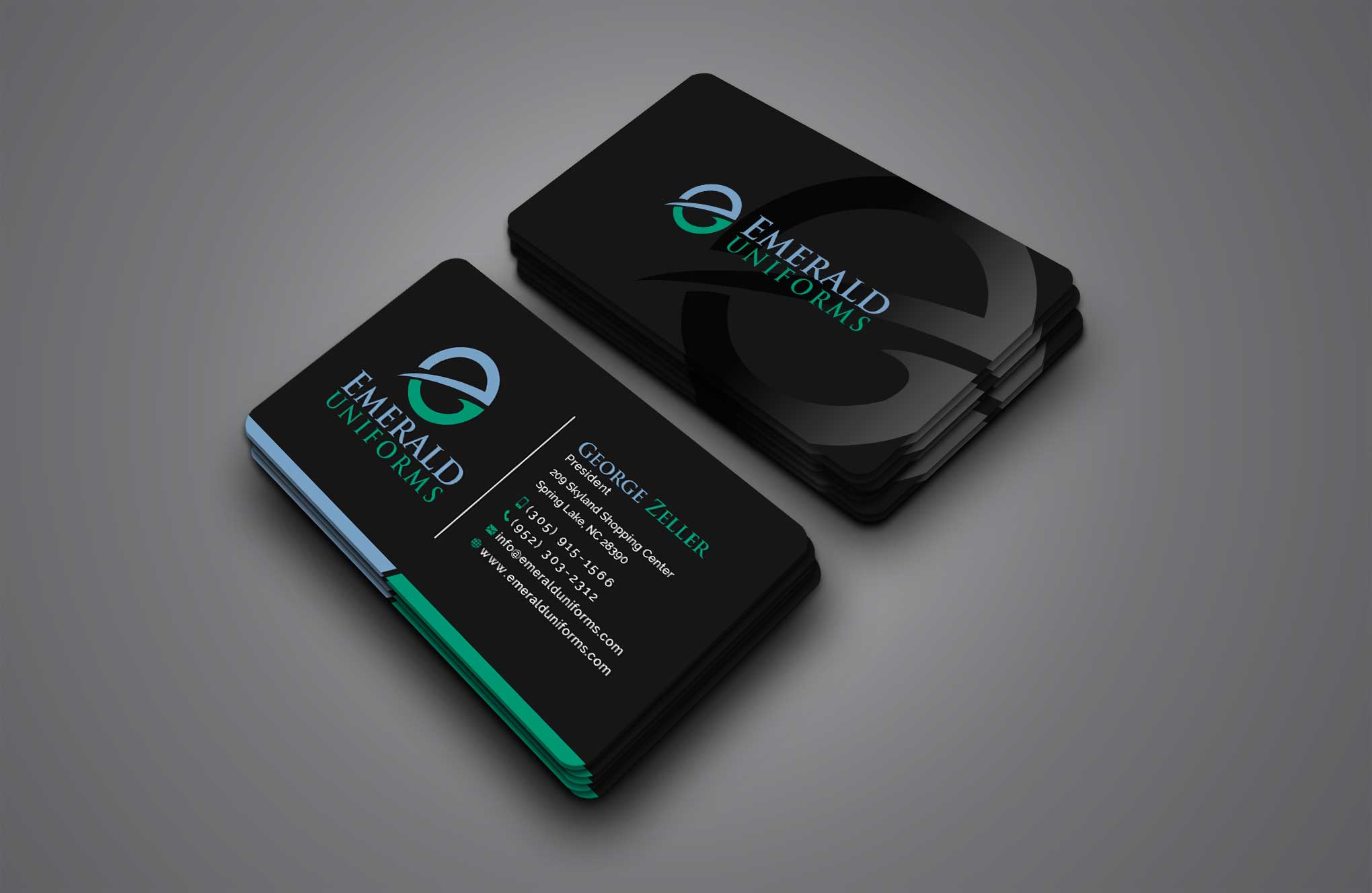 Business Card Design by Creative Moon Design for Emerald uniforms | Design #30178223