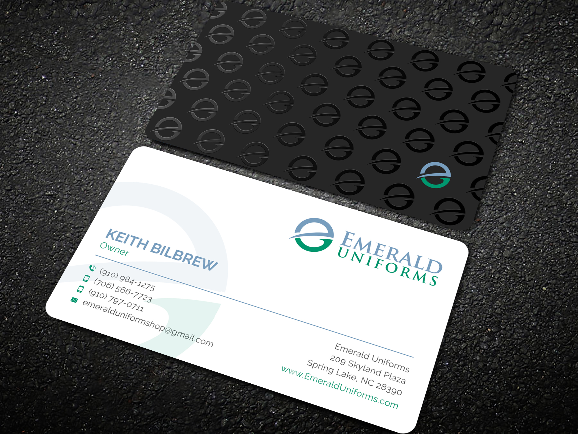 Business Card Design by Sun Moon Graphic Designer for Emerald uniforms | Design #30141781