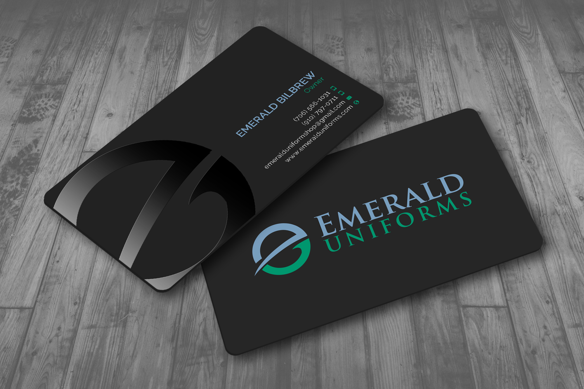 Business Card Design by Sun Moon Graphic Designer for Emerald uniforms | Design #30141782