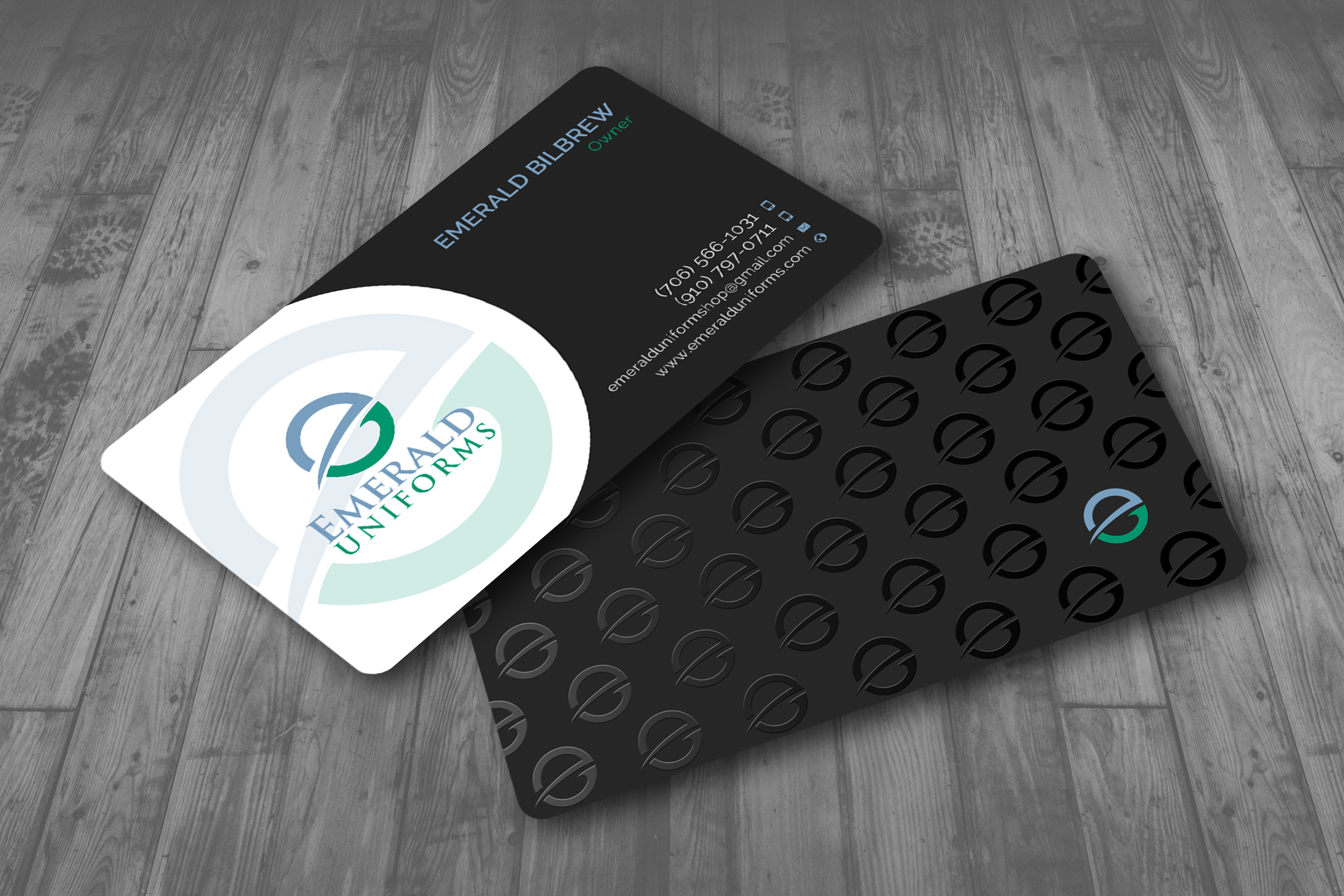 Business Card Design by Sun Moon Graphic Designer for Emerald uniforms | Design #30141792