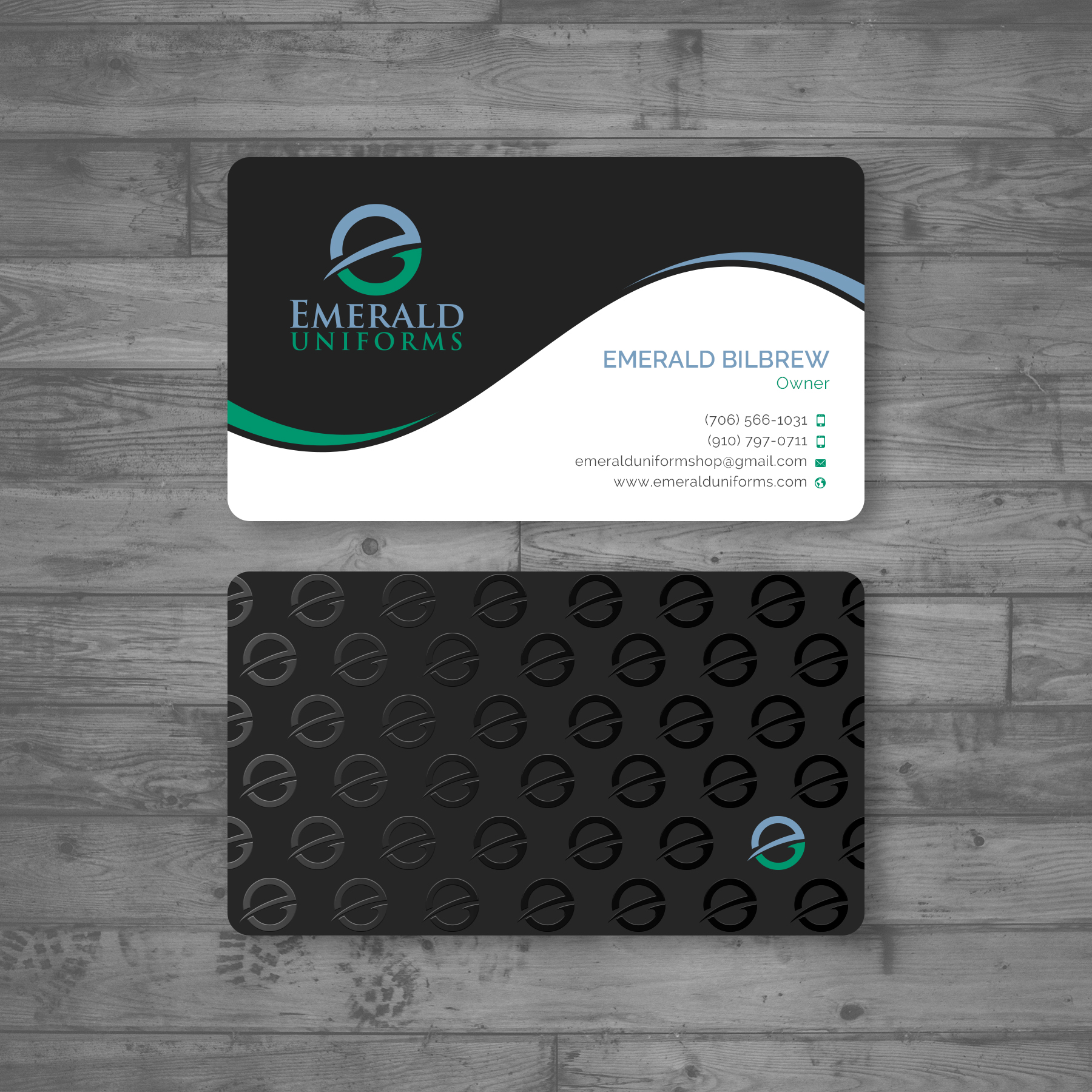 Business Card Design by Sun Moon Graphic Designer for Emerald uniforms | Design #30141793