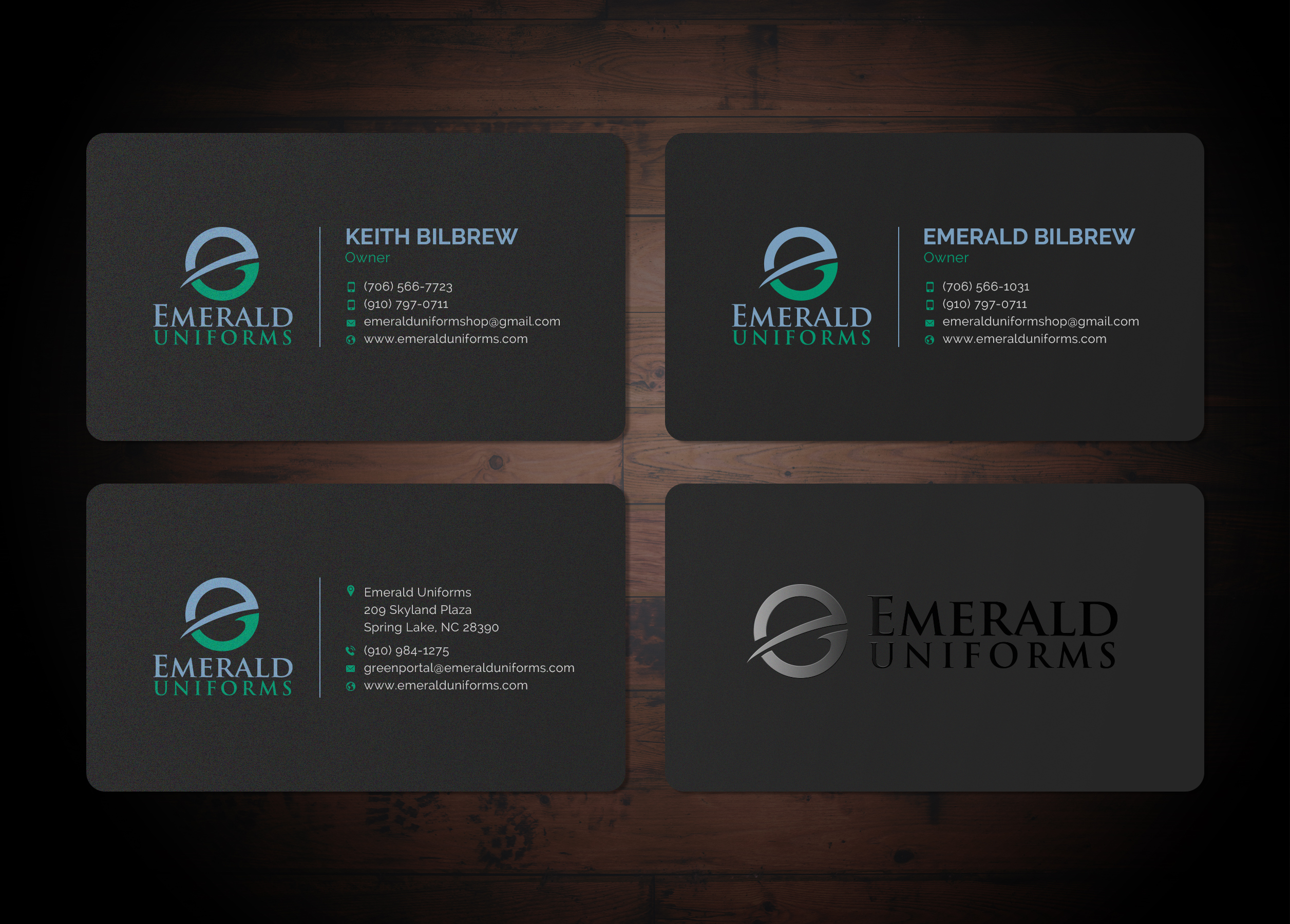 Business Card Design by Sun Moon Graphic Designer for Emerald uniforms | Design #30145562