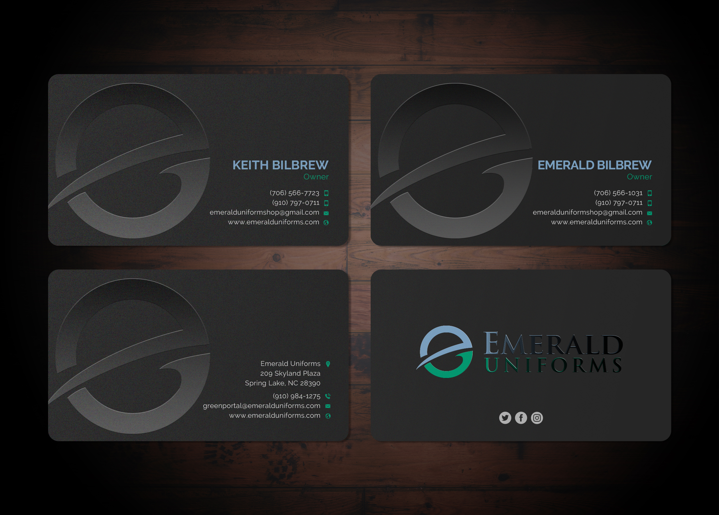 Business Card Design by Sun Moon Graphic Designer for Emerald uniforms | Design #30145563