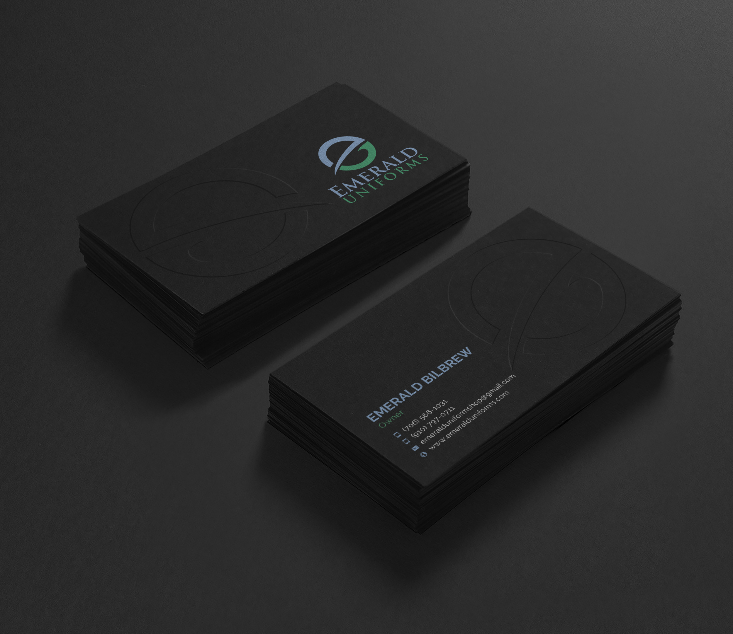 Business Card Design by Sun Moon Graphic Designer for Emerald uniforms | Design #30168565