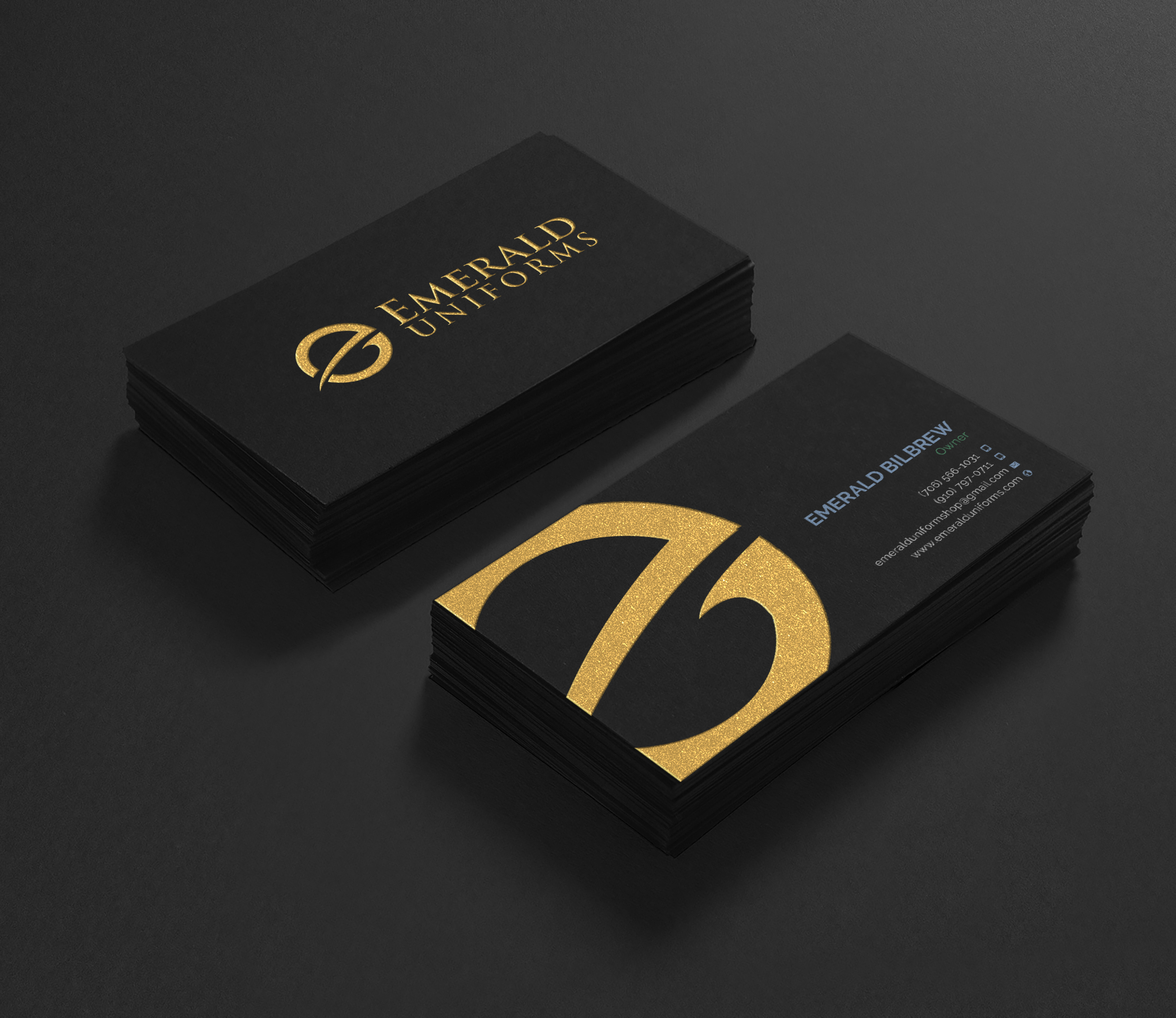 Business Card Design by Sun Moon Graphic Designer for Emerald uniforms | Design #30168566