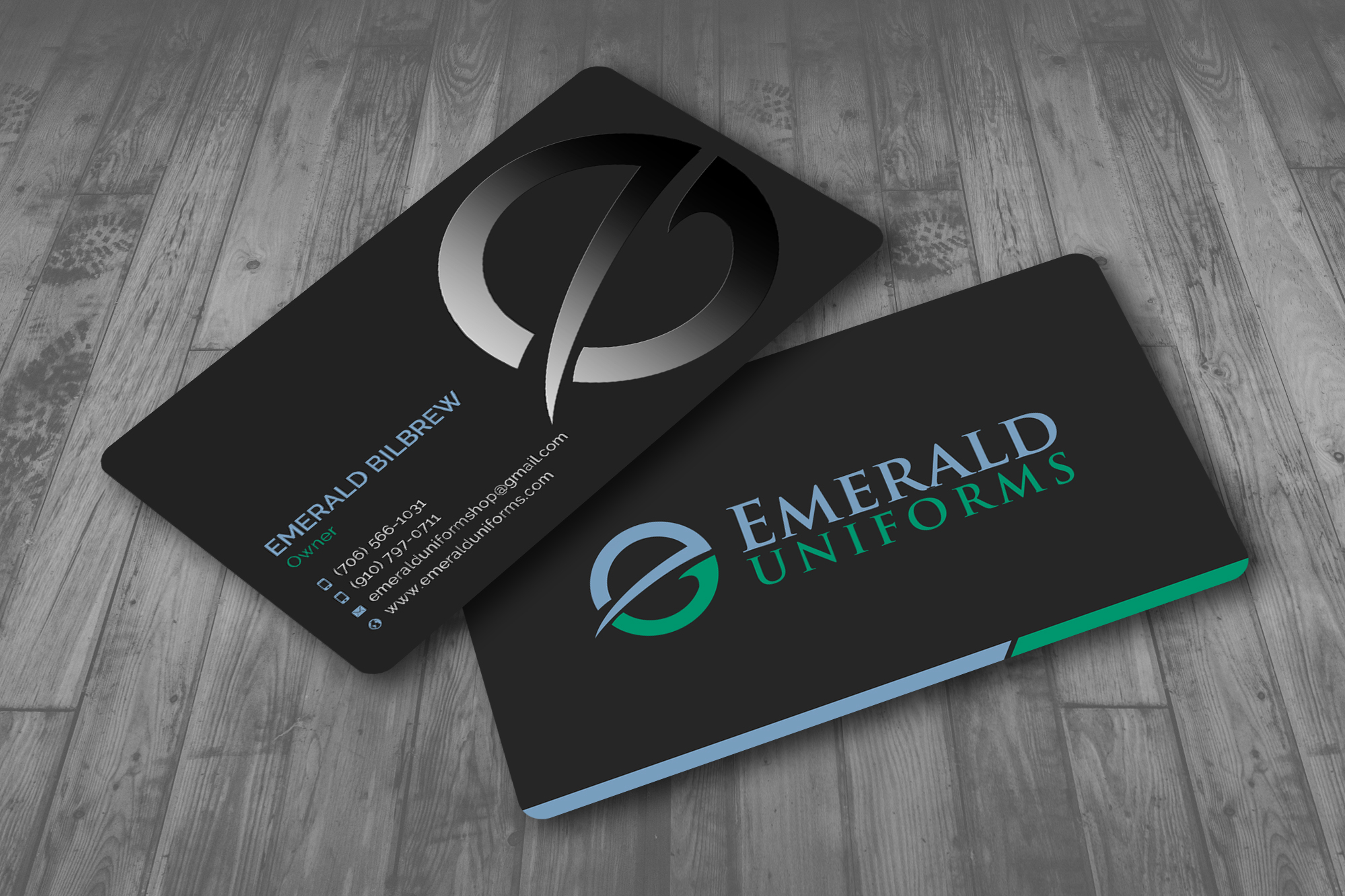 Business Card Design by Sun Moon Graphic Designer for Emerald uniforms | Design #30173795