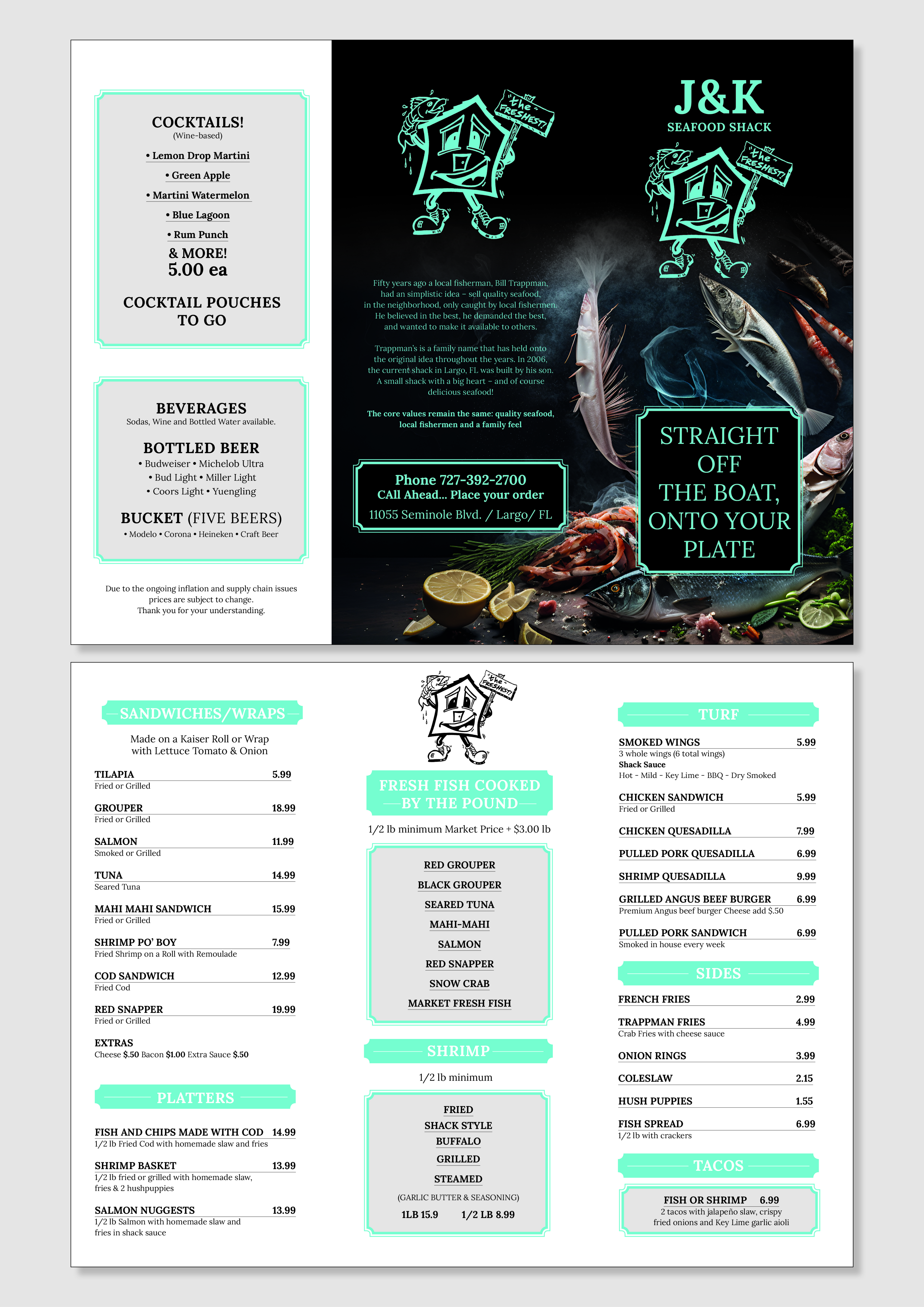 Design de Menu par MarkoE pour J&K Seafood Shack | Design #30165670