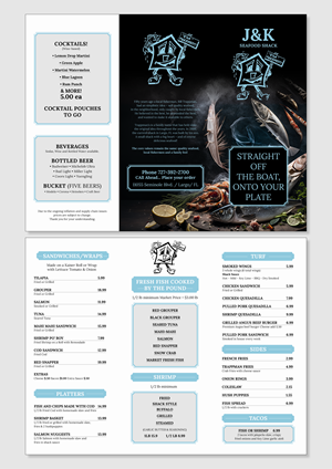 Menu Design by MarkoE for J&K Seafood Shack | Design #30165670