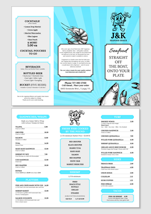Menu Design by MarkoE for J&K Seafood Shack | Design: #30170133