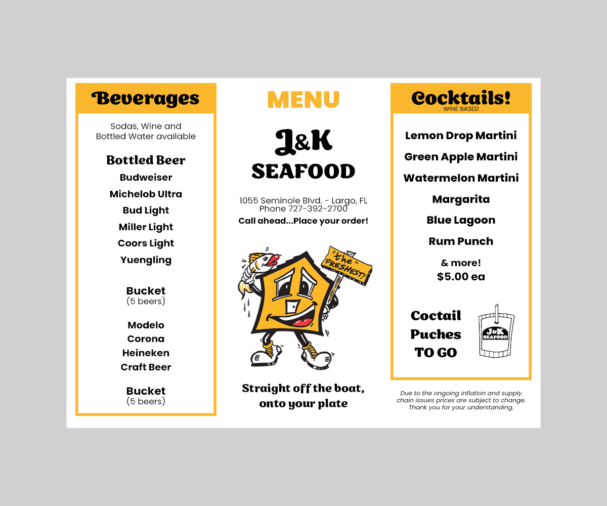 Menu Design by Peppermint_grafik for J&K Seafood Shack | Design #30189258