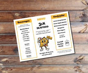 Menu Design by Peppermint_grafik for J&K Seafood Shack | Design: #30189286