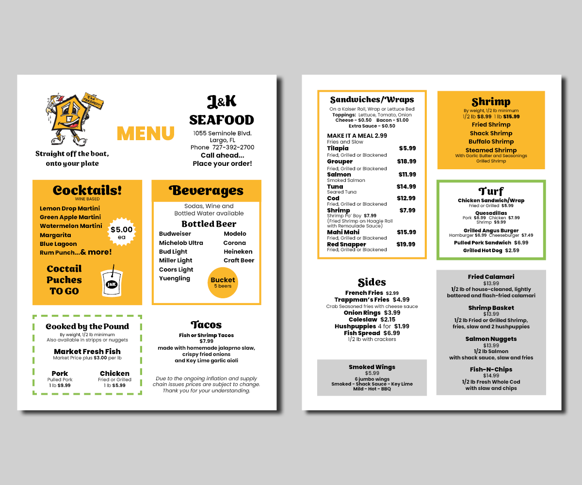 Menu Design by Peppermint_grafik for J&K Seafood Shack | Design #30198654