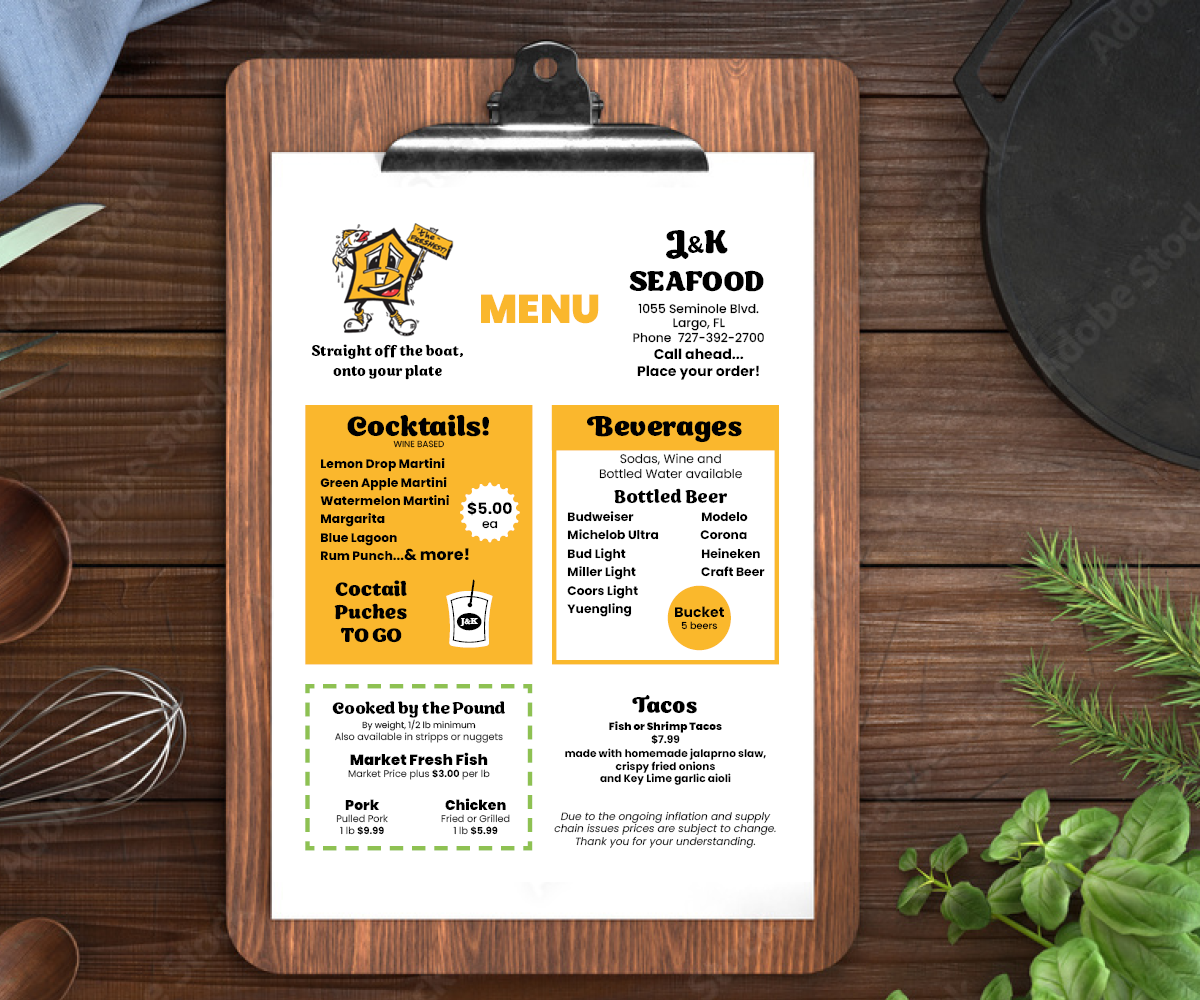 Design de Menu par Peppermint_grafik pour J&K Seafood Shack | Design #30198663