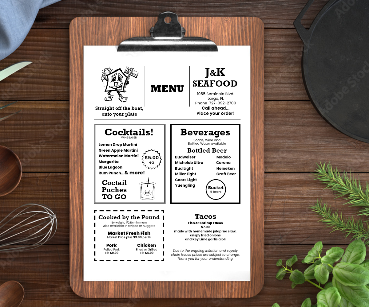 Design de Menu par Peppermint_grafik pour J&K Seafood Shack | Design #30198668