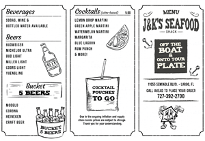 Menu Design by Pamela Mannino and Scott Bonas for J&K Seafood Shack | Design: #30186008