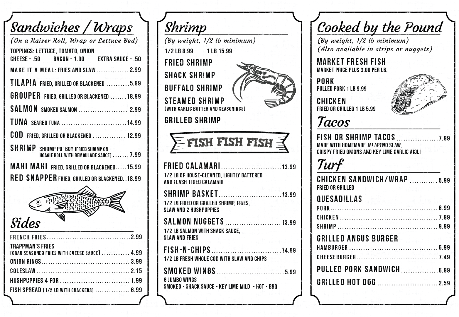 Design de Menu par Pamela Mannino and Scott Bonas pour J&K Seafood Shack | Design #30187551