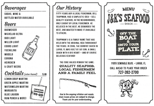 Menu Design by Pamela Mannino and Scott Bonas for J&K Seafood Shack | Design: #30192485