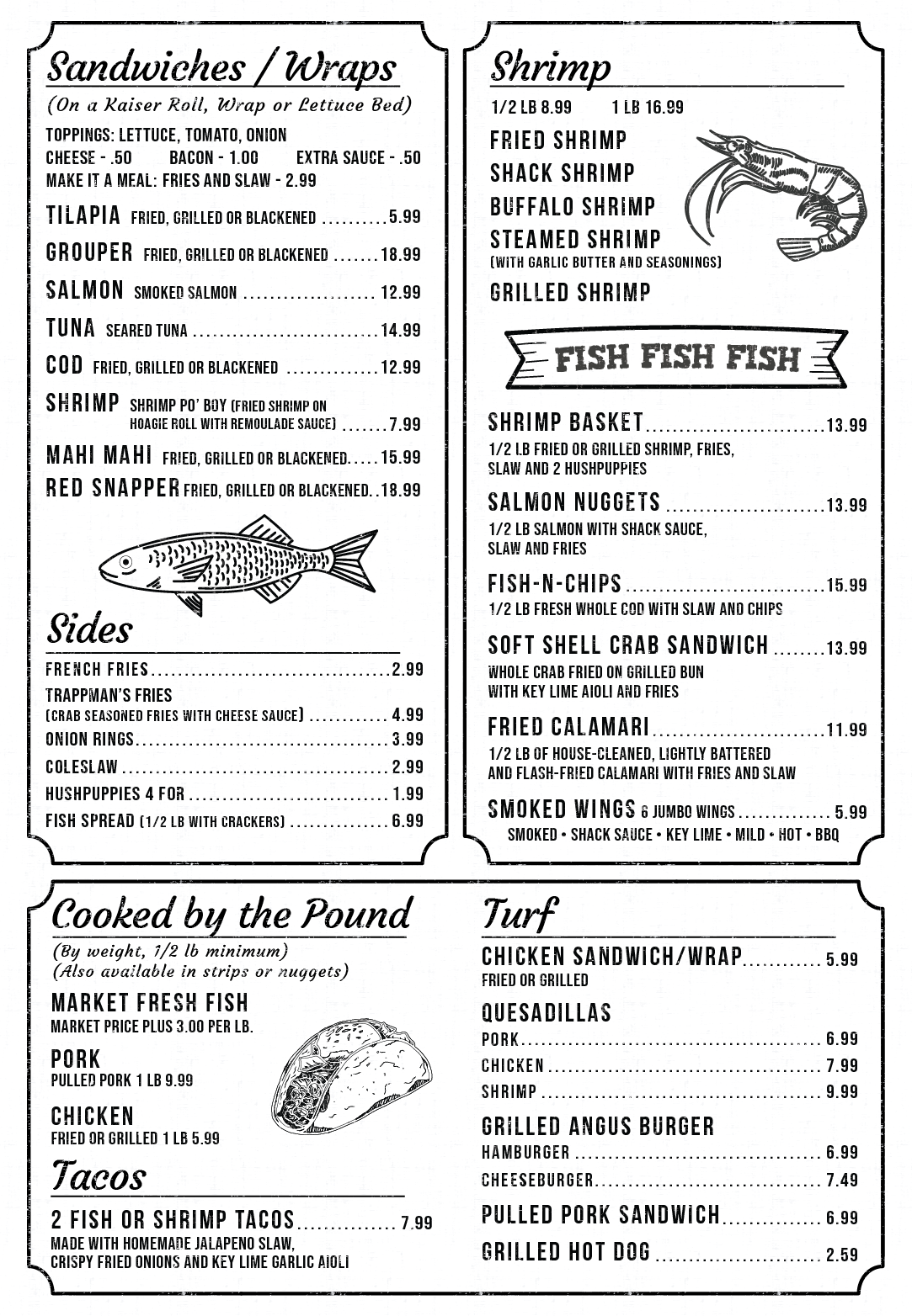 Menu Design by Pamela Mannino and Scott Bonas for J&K Seafood Shack | Design #30196517