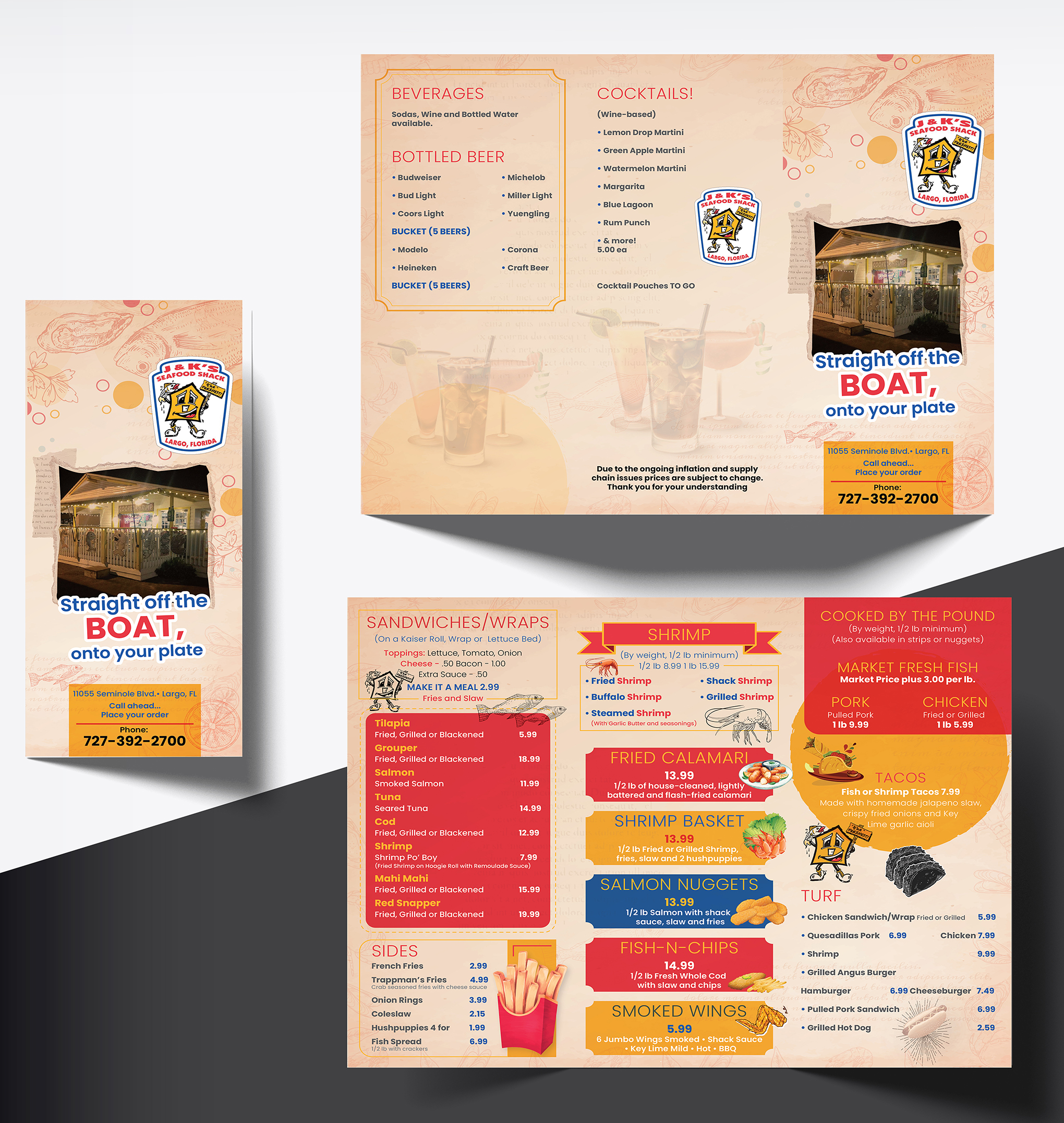 Menu Design by creativemood438 for J&K Seafood Shack | Design #30189618