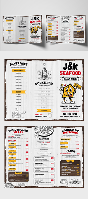 Menu Design by debdesign for J&K Seafood Shack | Design: #30188662
