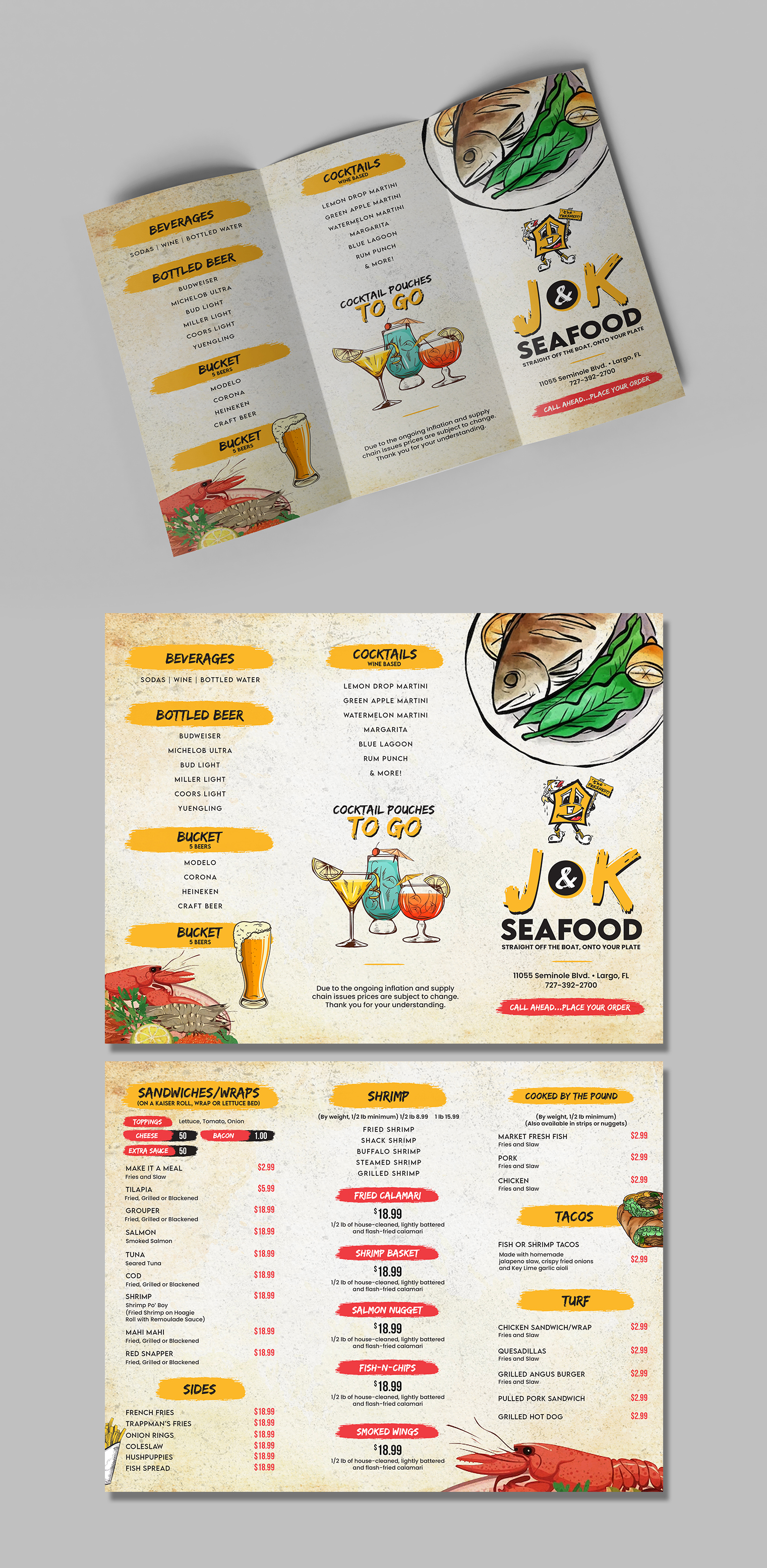 Menu Design by debdesign for J&K Seafood Shack | Design #30188726