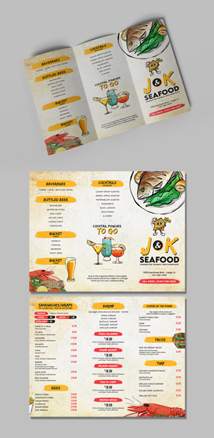 Menu Design by debdesign for J&K Seafood Shack | Design: #30188726
