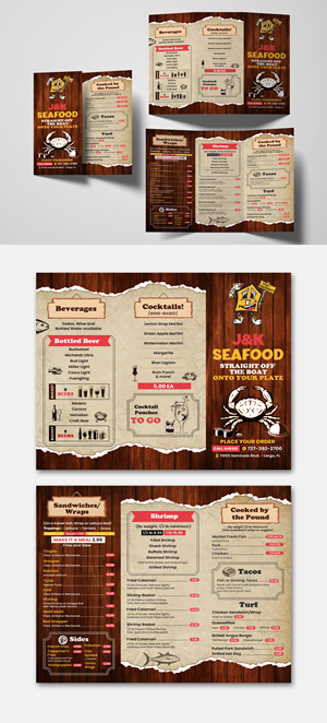 Menu Design by debdesign for J&K Seafood Shack | Design: #30190318