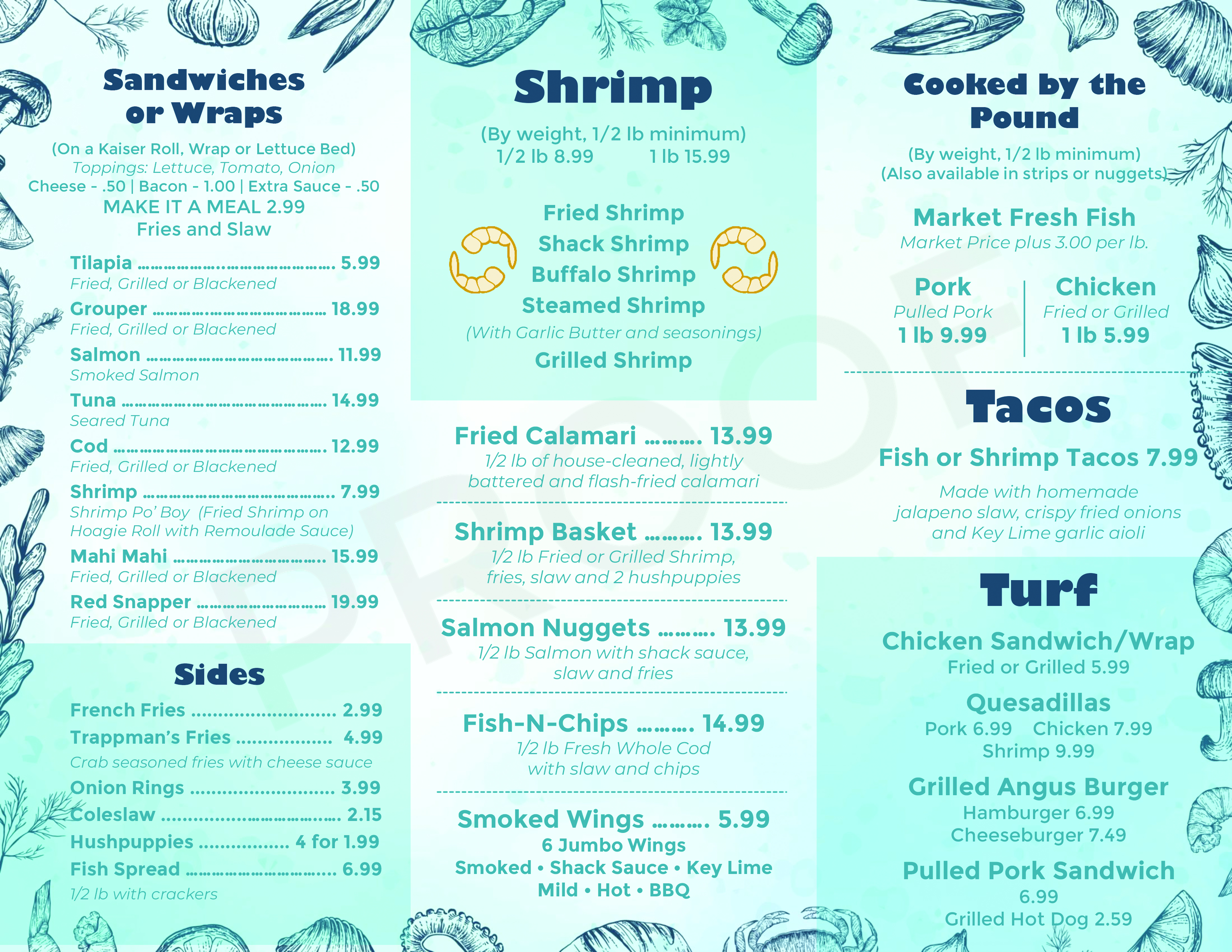 Design de Menu par nitin.kondhare2010 pour J&K Seafood Shack | Design #30164540