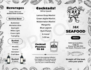 Menu Design by nitin.kondhare2010 for J&K Seafood Shack | Design: #30166907