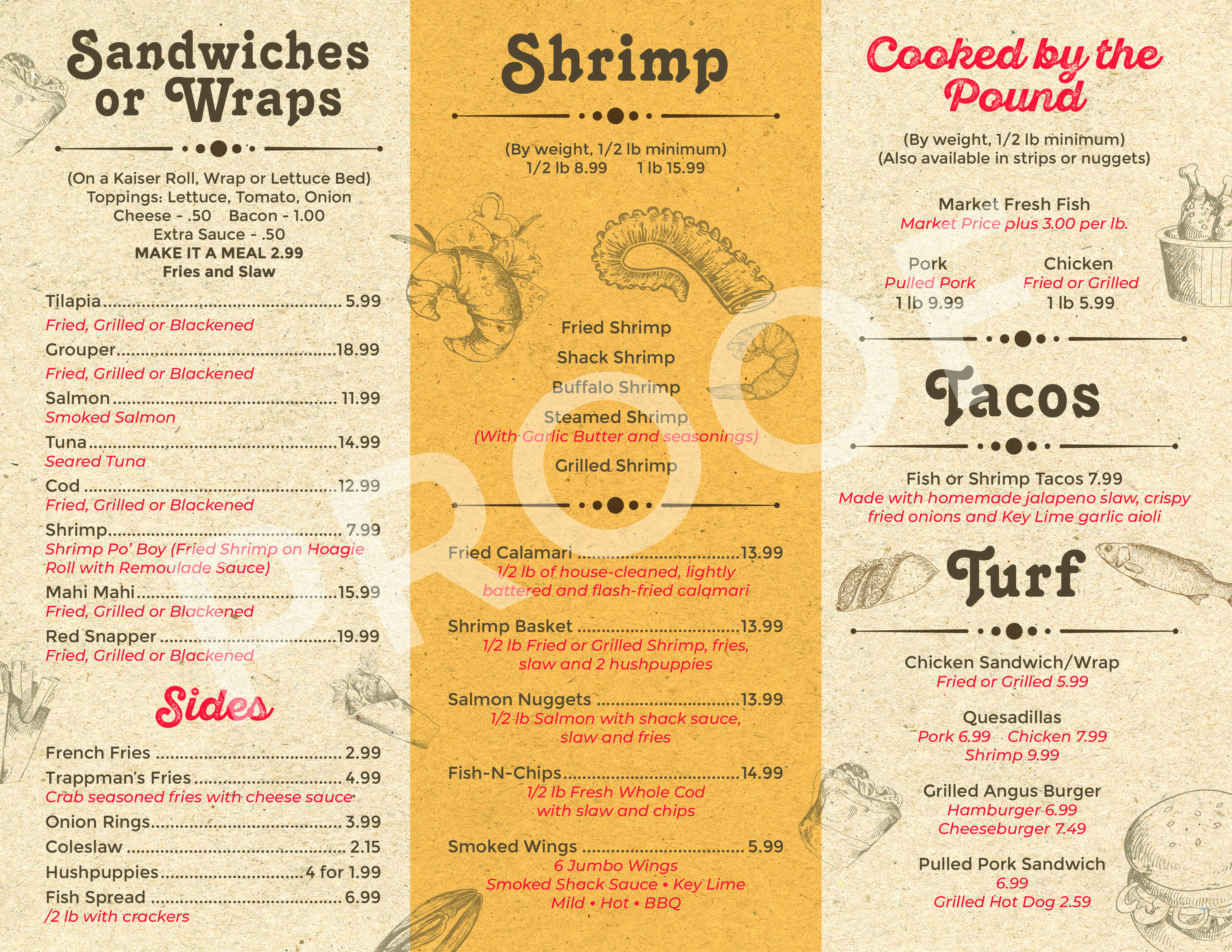 Menu Design by nitin.kondhare2010 for J&K Seafood Shack | Design #30172147