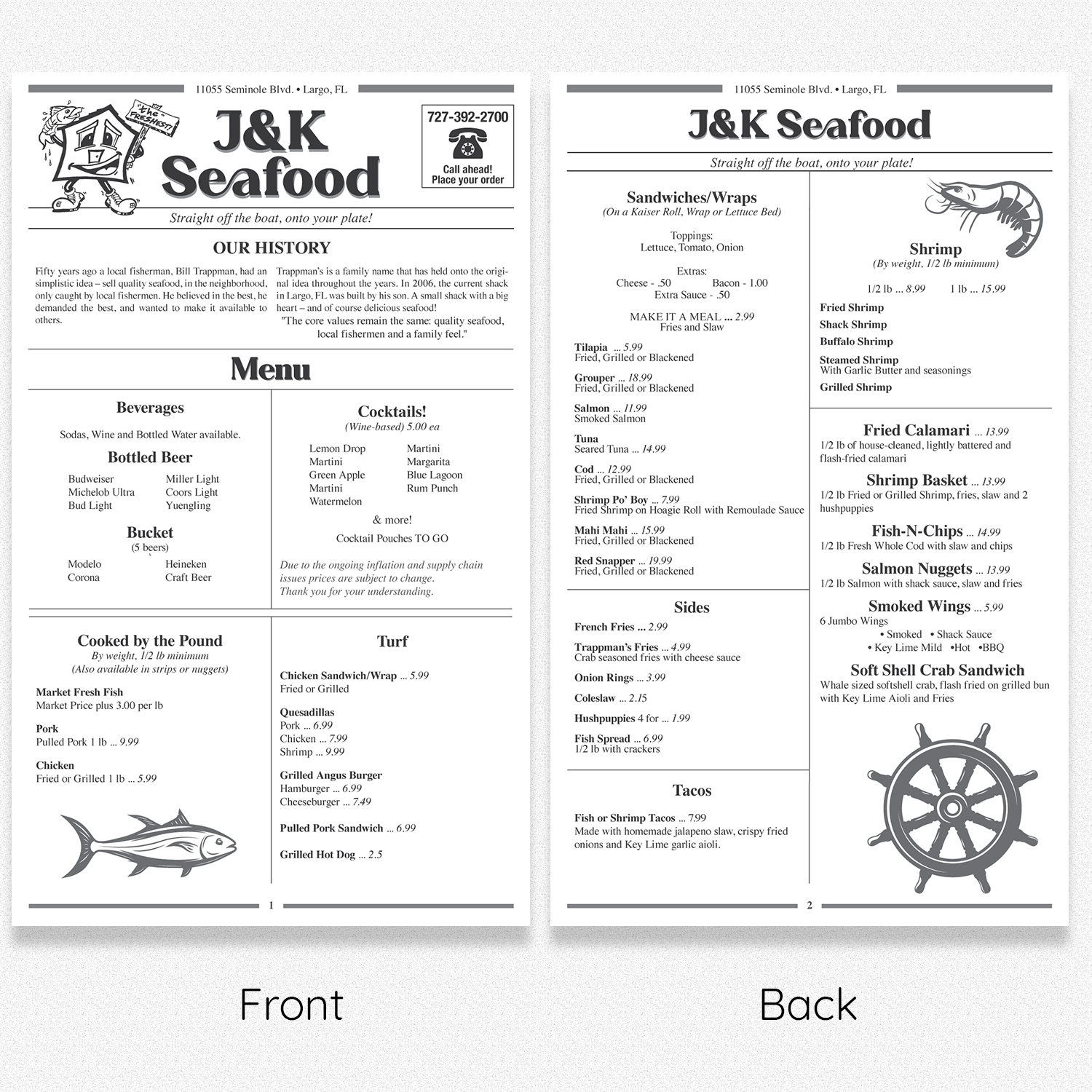 Menu Design by beumana for J&K Seafood Shack | Design #30191432