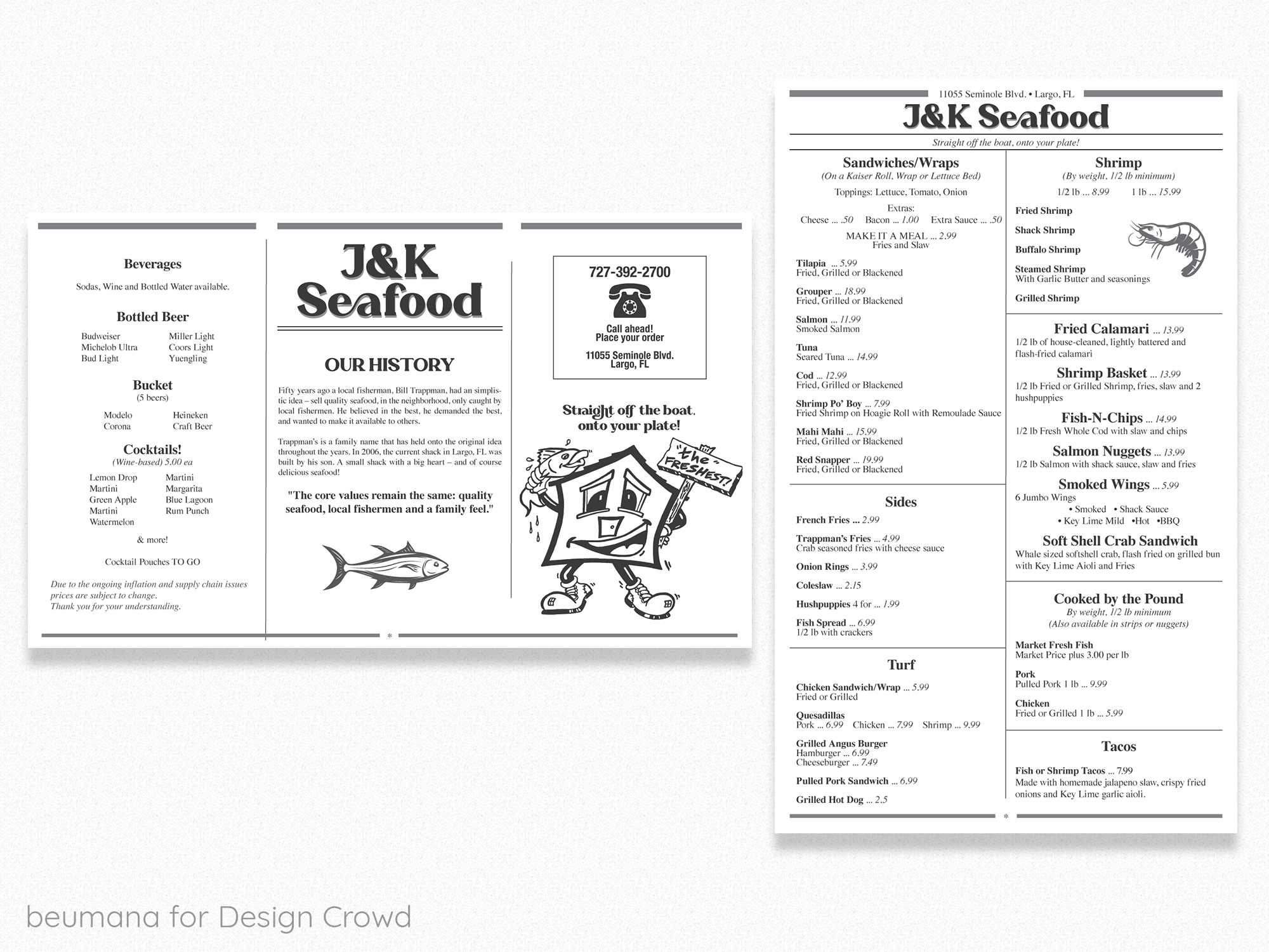 Menu Design by beumana for J&K Seafood Shack | Design #30197916