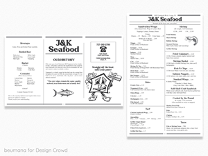 Menu Design by beumana for J&K Seafood Shack | Design: #30197916